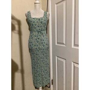 Rabbit Rabbit Designs Sage Green Floral Maxi Dress Rayon Crinkle Gauze Size 8